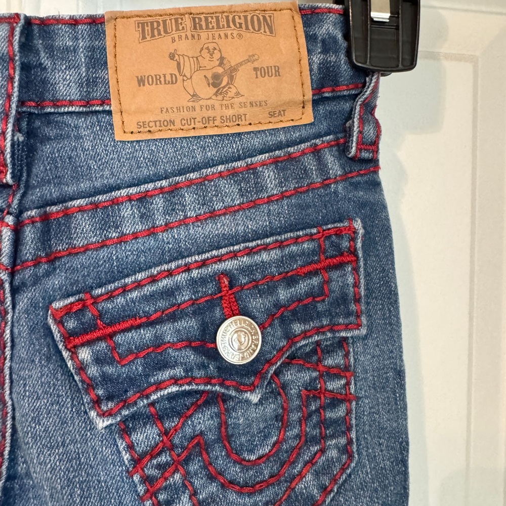 True Religion Girls BIG T SHORT KIDS Bermuda Stretch starry blue Red Size 4 - Picture 3 of 6